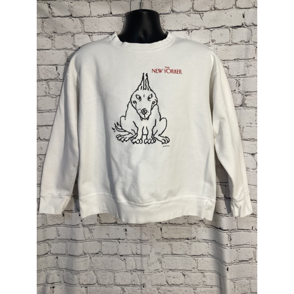Vintage 90s The New Yorker Dog Sweatshirt Delta XL White Made in USA Booth Art